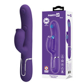 Party Up Alan Dual Motor Vibrator 22.8 Centimeters USB Rechargeable with Licking Clit Stimulator and Thumping Shaft Purple VIBRATORS-RABBIT